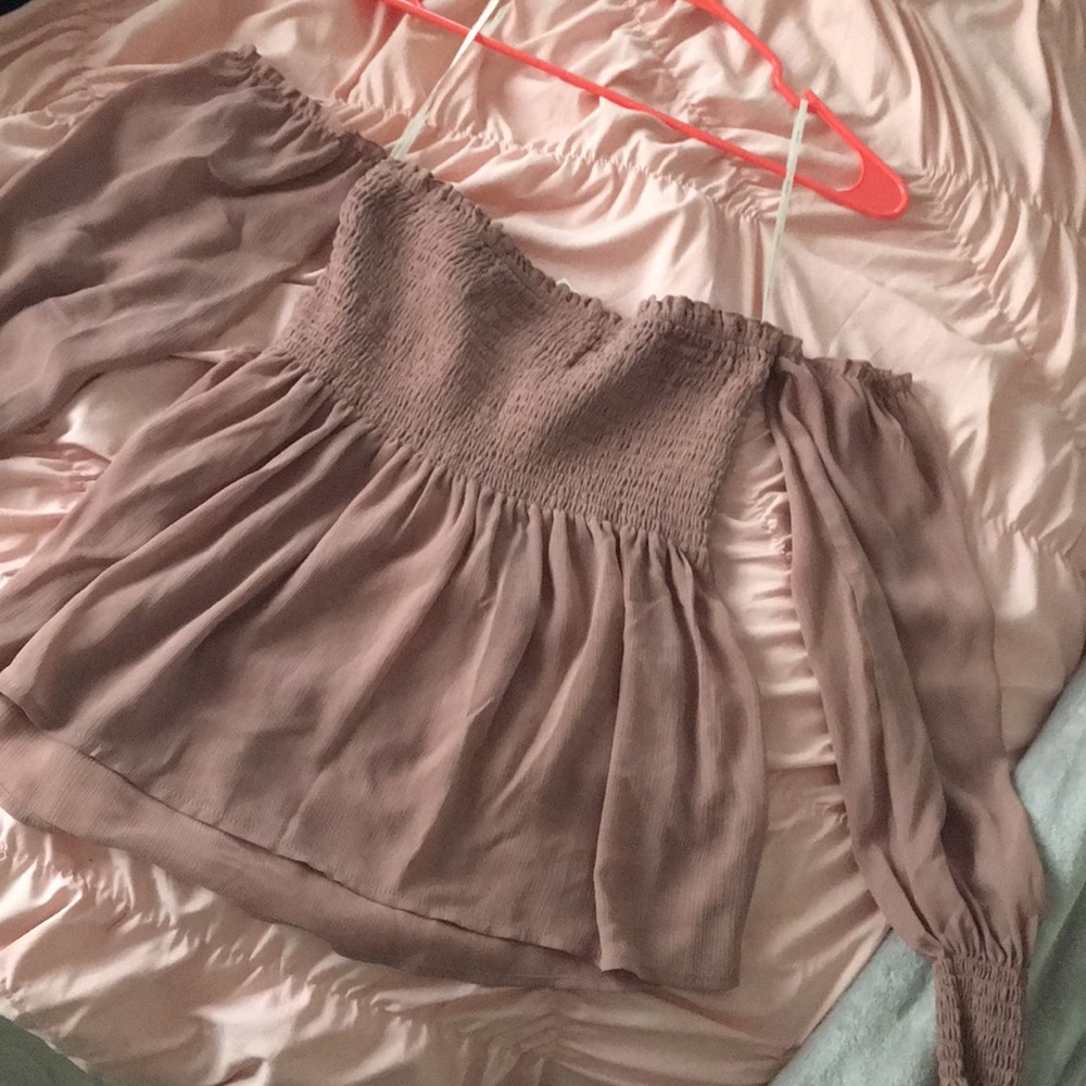 off shoulder flowy smocked top
